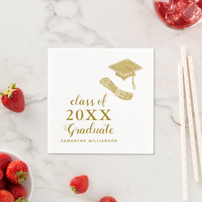 Serviette En Papier Classe de 2025 Graduate White and Gold Graduation (En situation)