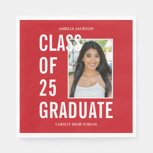 Serviette En Papier Classe De 2025 Modern Red Photo Graduation Paper