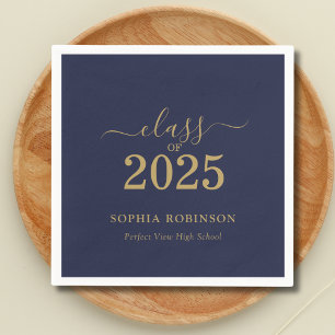 Serviette En Papier Classe de 2025 Navy Blue Gold Graduation Party