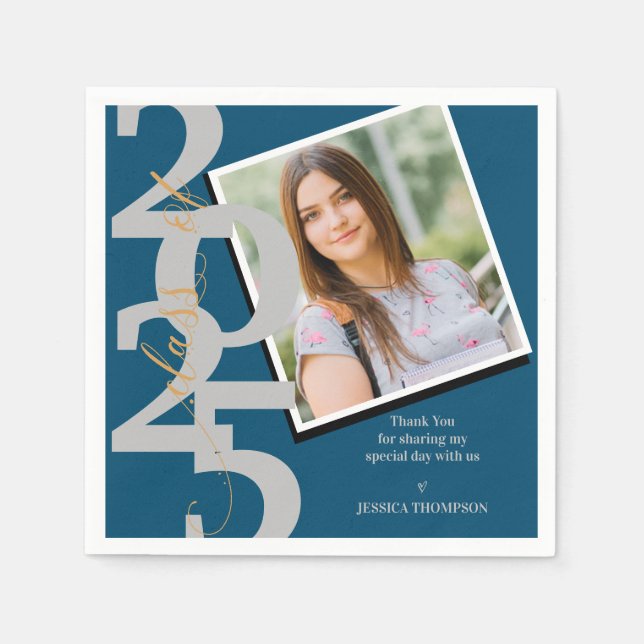 Serviette En Papier Classe de 2025 Photo Graduation Merci Party (Devant)