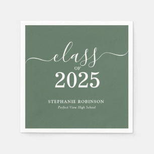 Serviette En Papier Classe de 2025 Sage Green Modern Graduation Party