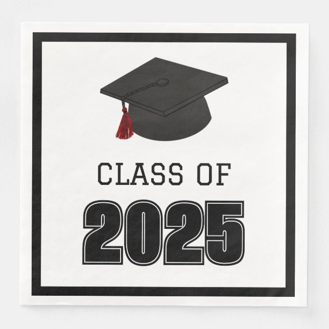 Serviette En Papier Classe de 2025 Tassel rouge et noir (Devant)