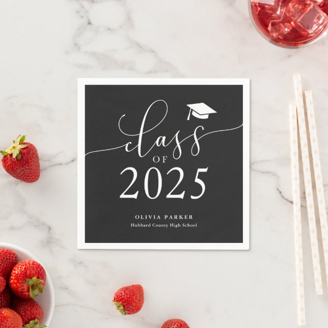 Serviette En Papier Classe de Black Graduation Party 2025 (En situation)