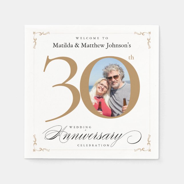 Serviette En Papier Classe de calligraphie blanche or du 30e anniversa (Devant)