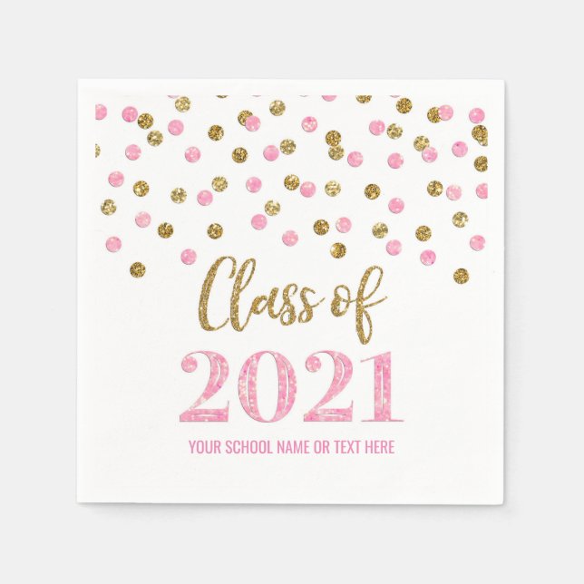 Serviette En Papier Classe de Confetti Or Rose de 2021 Graduation (Devant)