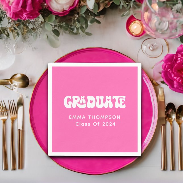 Serviette En Papier Classe De Diplômés Rétro Hot Pink De 2024 (Créateur téléchargé)
