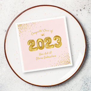 Serviette En Papier Classe de graduation de 2023 Ballons d'or rose Per