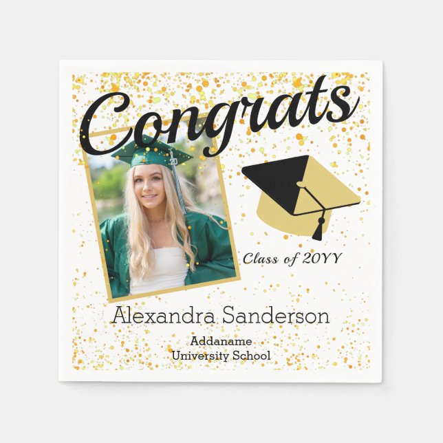 Serviette En Papier Classe de graduation Gold White Photo de 2022 (Devant)