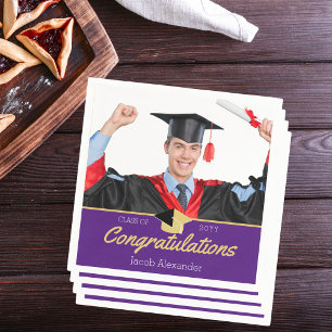 Serviette En Papier Classe de graduation moderne Photo violet de 20xx