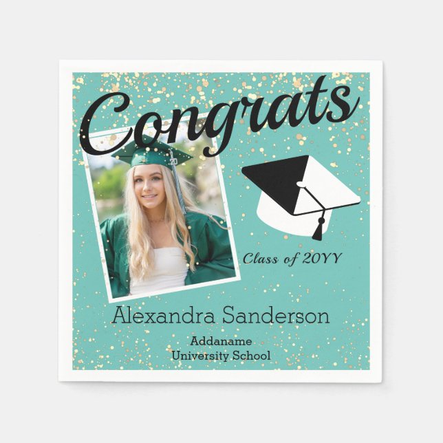 Serviette En Papier Classe de remise de diplômes Aqua Photo turquoise  (Devant)