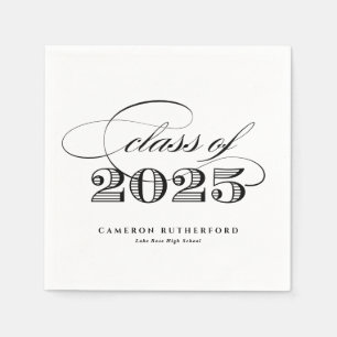 Serviette En Papier Classe de script noir élégant de 2025 Graduation
