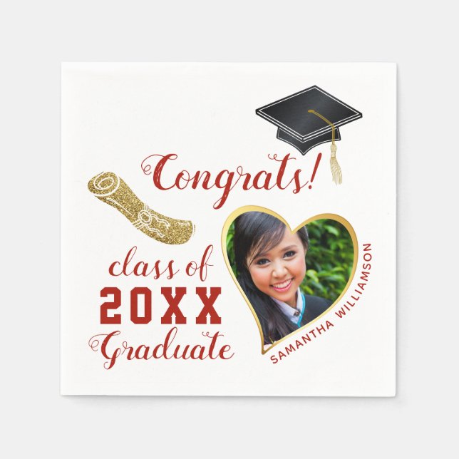Serviette En Papier Classe d'or rouge blanc de 2025 Graduate Graduatio (Devant)