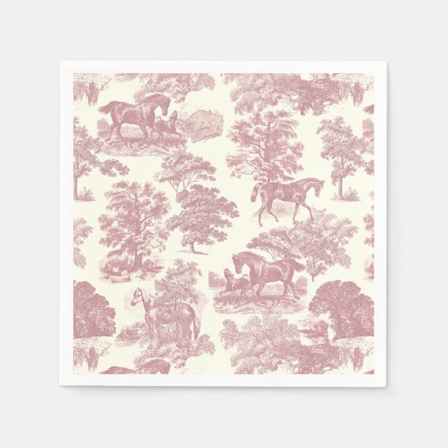 Serviette En Papier Classé Élégant Chic Rose Cheval Toile de campagne (Devant)