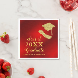 Serviette En Papier Classe élégante de 2025 Red and Gold Graduation