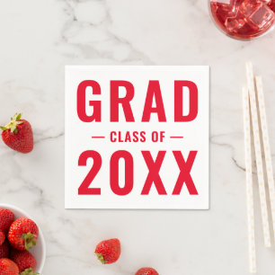 Serviette En Papier Classe Grad de 2024 rouge blanc typographie modern