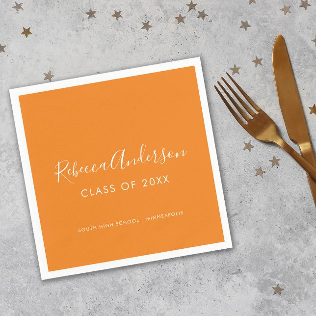 Serviette En Papier Classe graduée de 2023 Orange Calligraphy (Créateur téléchargé)