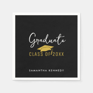 Serviette En Papier Classe moderne Black & Gold de 2025 Graduation Cap