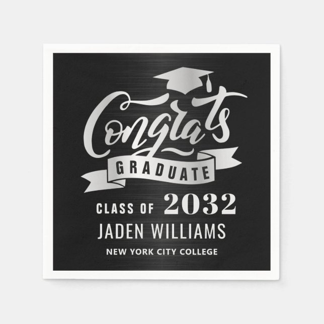 Serviette En Papier Classe moderne de 2024 Silver Black Graduation Par (Devant)