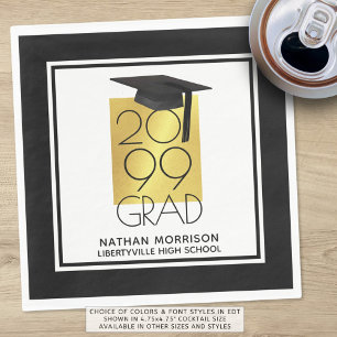 Serviette En Papier Classe moderne élégant Année GRAD Noir Faux Or