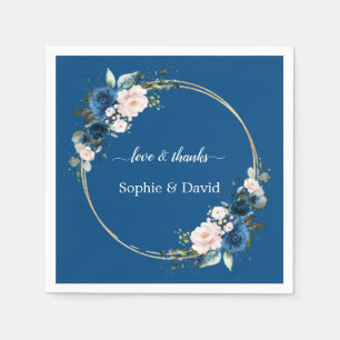 Serviette En Papier Classe or Elégant Fleurs roses Bleues Mariage en f