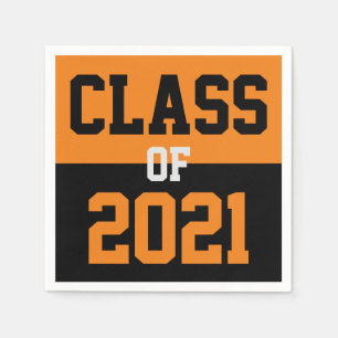 Serviette En Papier Classe Orange & Black Graduation de 2021
