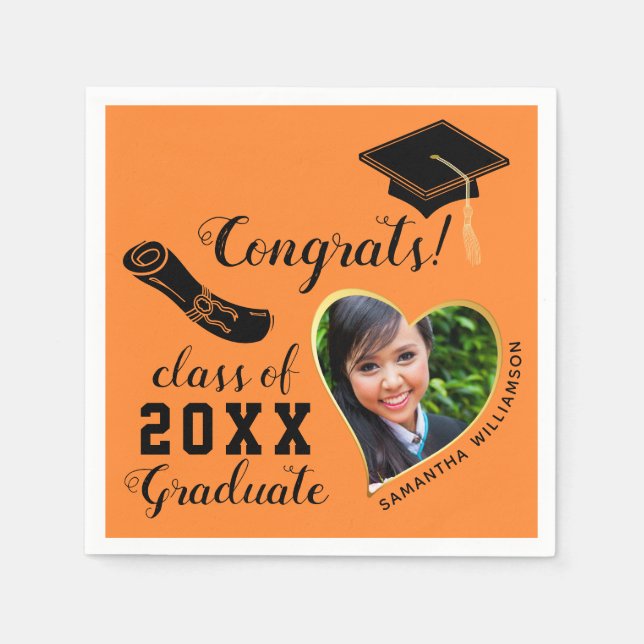 Serviette En Papier Classe Orange et Noir de 2025 Graduate (Devant)
