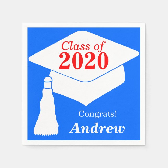 Serviette En Papier Classe personnalisée de 2024 Rouge Blanc Bleu (Devant)
