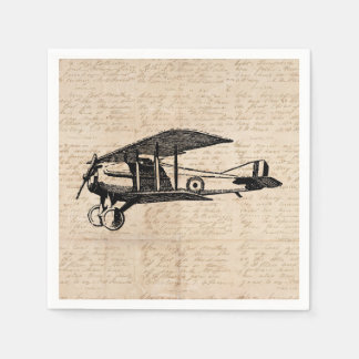 Serviette En Papier Classic Airplane Antique Aviation Art Script