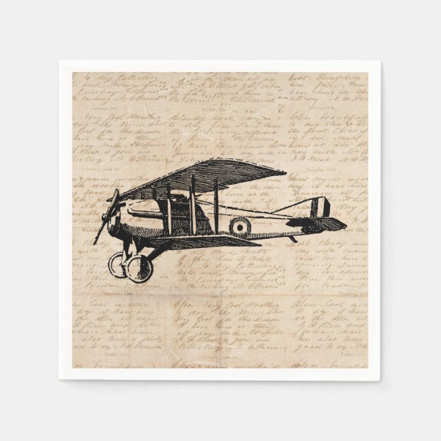 Serviette En Papier Classic Airplane Antique Aviation Art Script (Devant)