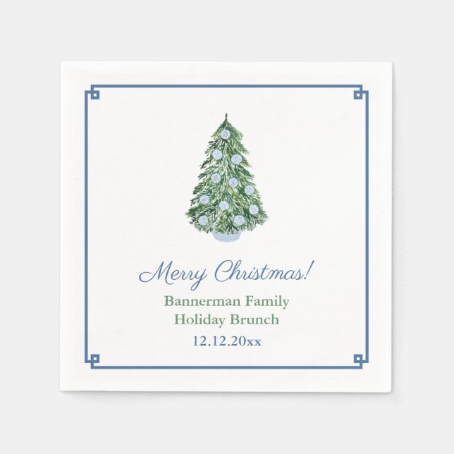 Serviette En Papier Classic Blue Green Chinoiserie Noël (Devant)