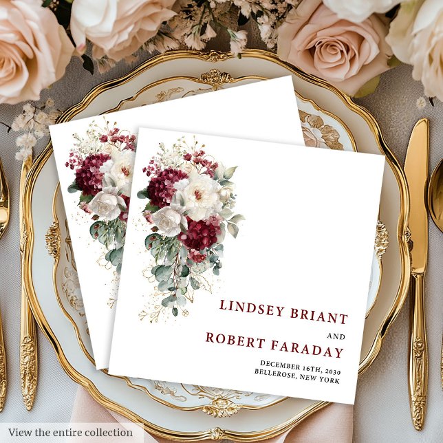Serviette En Papier Classic Boho Burgundy Gold Roses Wedding Napkins (Classic Boho Burgundy Gold Roses Wedding Napkins)