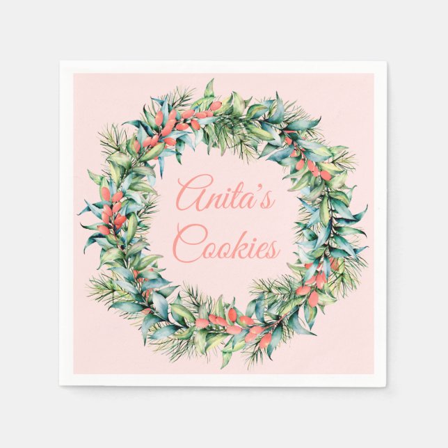 Serviette En Papier Classic Christmas Wreath Pink (Devant)