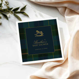 Serviette En Papier Classic Dark Green & Blue Plaid Baby Shower