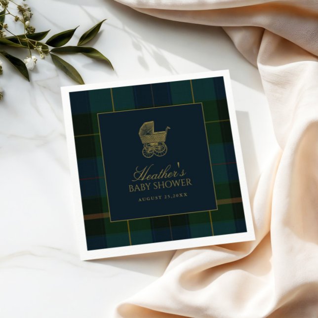 Serviette En Papier Classic Dark Green & Blue Plaid Baby Shower (Créateur téléchargé)