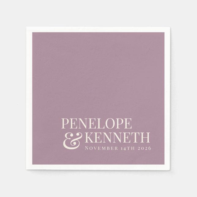 Serviette En Papier Classic Elegant Dusty Purple Noms De Mariage Perso (Devant)