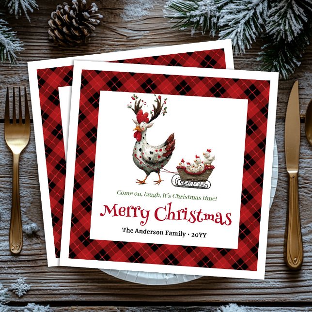 Serviette En Papier Classic Funny Chickens Personalized Red Green Xmas (Classic Funny Chickens Personalized Red Green Christmas Napkins

)
