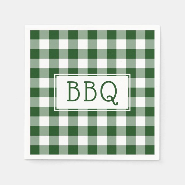 Serviette En Papier Classic Green et White En vichy Motif BBQ Party (Devant)