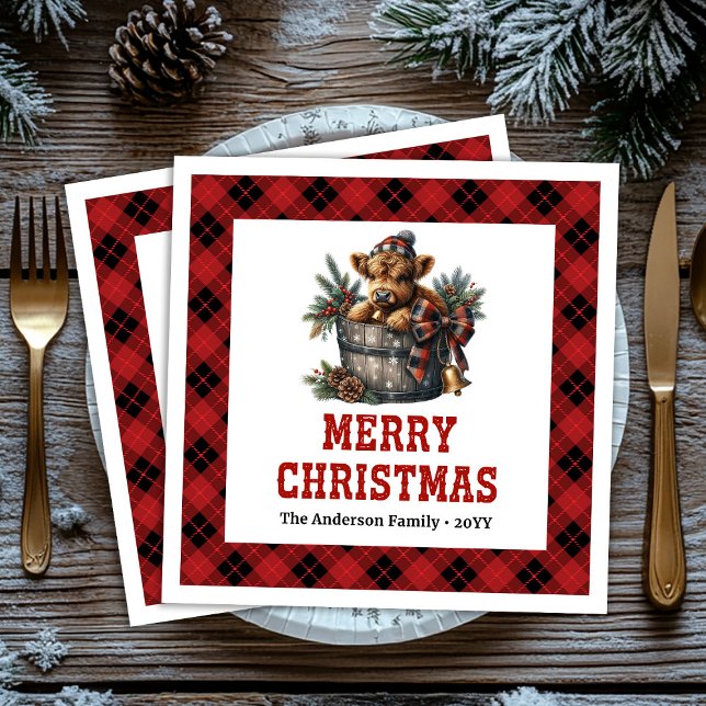 Serviette En Papier Classic highland cow red black tartan napkins (Classic highland cow red black tartan napkin)