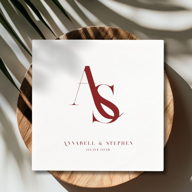 Serviette En Papier Classic, Minimal, Monogramme, Mariage (Classic, Minimal, Monogram, Wedding Napkins)