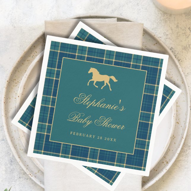 Serviette En Papier Classic Plaid Cheval d'or Baby shower équestre (Créateur téléchargé)