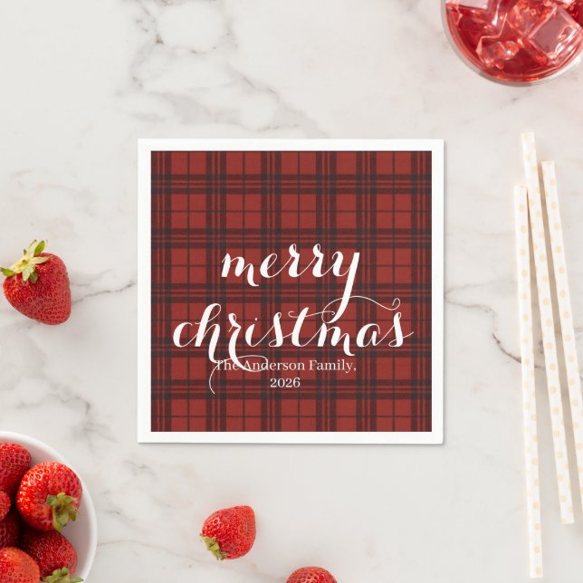 Serviette En Papier Classic Plaid Merry Christmas Festive -  (En situation)