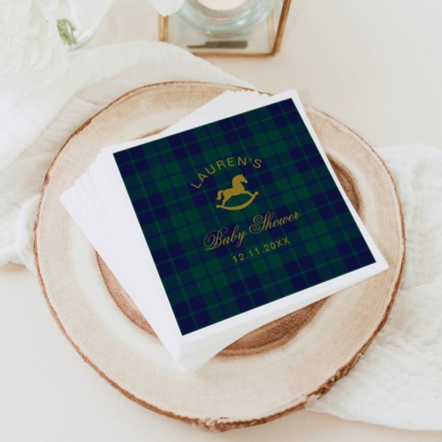 Serviette En Papier Classic Polo Rocking Horse Gold Plaid Baby shower (Créateur téléchargé)