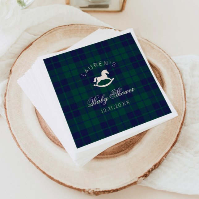 Serviette En Papier Classic Polo Rocking Horse Green Plaid Baby shower (Créateur téléchargé)