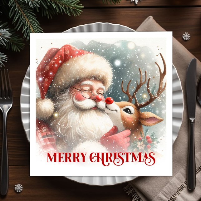 Serviette En Papier Classic Santa Claus Rudolph Holiday Dinner Party  (Classic Santa Claus Rudolph Holiday Dinner Party Napkins

)