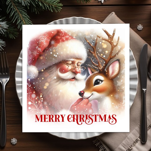 Serviette En Papier Classic Santa Rudolph Christmas Party Napkins  (Classic Santa Rudolph Christmas Party Napkins Festive Set)