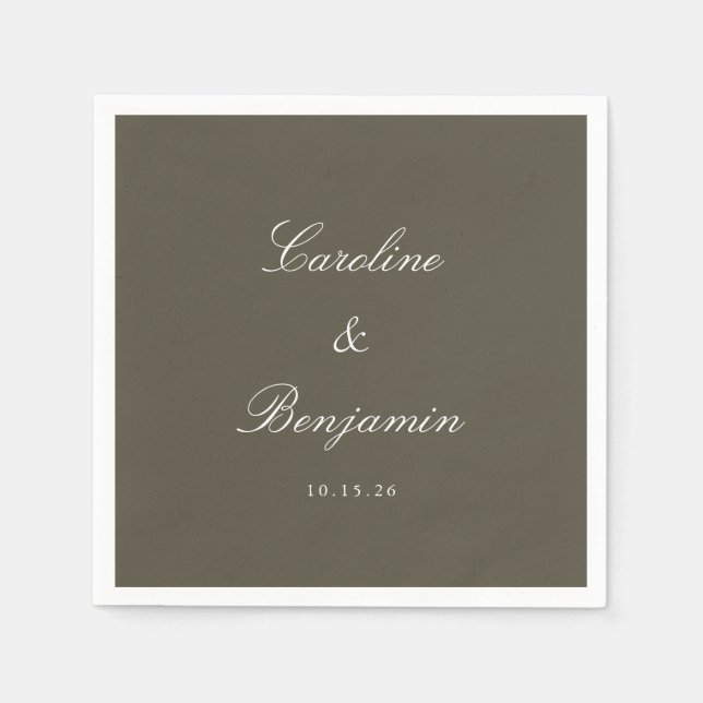 Serviette En Papier Classique Olive Script Mariage élégant Nom personn (Devant)