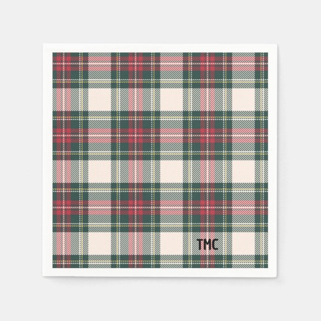 Serviette En Papier Classique Tartan Plaid Initiales Festive (Devant)