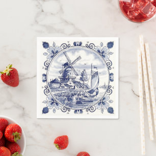 Serviette En Papier Classique Vintage Chic Hollandais Windmill Delft B