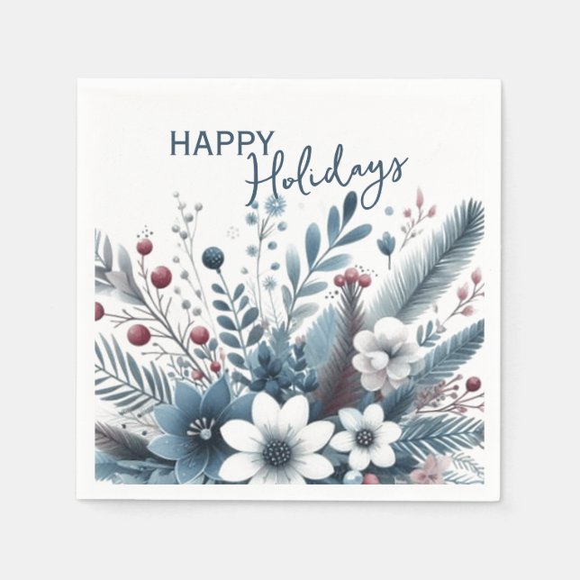 Serviette En Papier Classy Dark Teal Blue Red Floral Holiday Wreath (Devant)