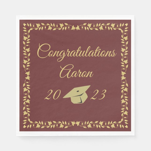 Serviette En Papier Classy Design Gold sur Maroon Graduation Party (Devant)